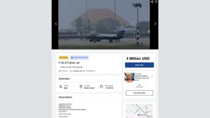 British Royal Navy F-35B Stealth Fighter Jet Listed for Sale on Fake OLX Site After Emergency Landing in Kerala, Pics Go Viral