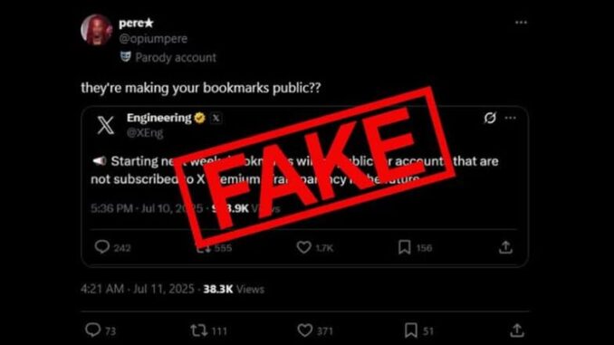 Fact Check: Will Bookmarks Be Made Public for Accounts Not Subscribed to X Premium? As Screenshot of Fake Post Goes Viral, Know the Truth Here