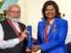 PM Narendra Modi Conferred With ‘The Order of the Republic of Trinidad & Tobago’ During Ceremonial Event at President’s House in Port of Spain (See Pics and Videos)